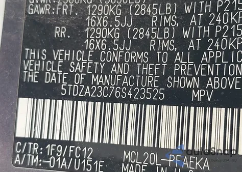 2006 Toyota Sienna Le из США, поврежденный, VIN 5TDZA23C76S423525